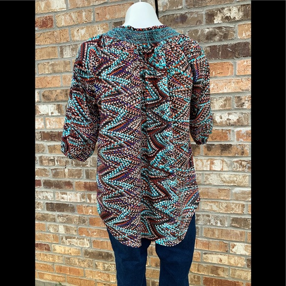 Boho Print Ethnic Styled 3/4 Sleeve Peasant Blouse - Picture 3 of 5